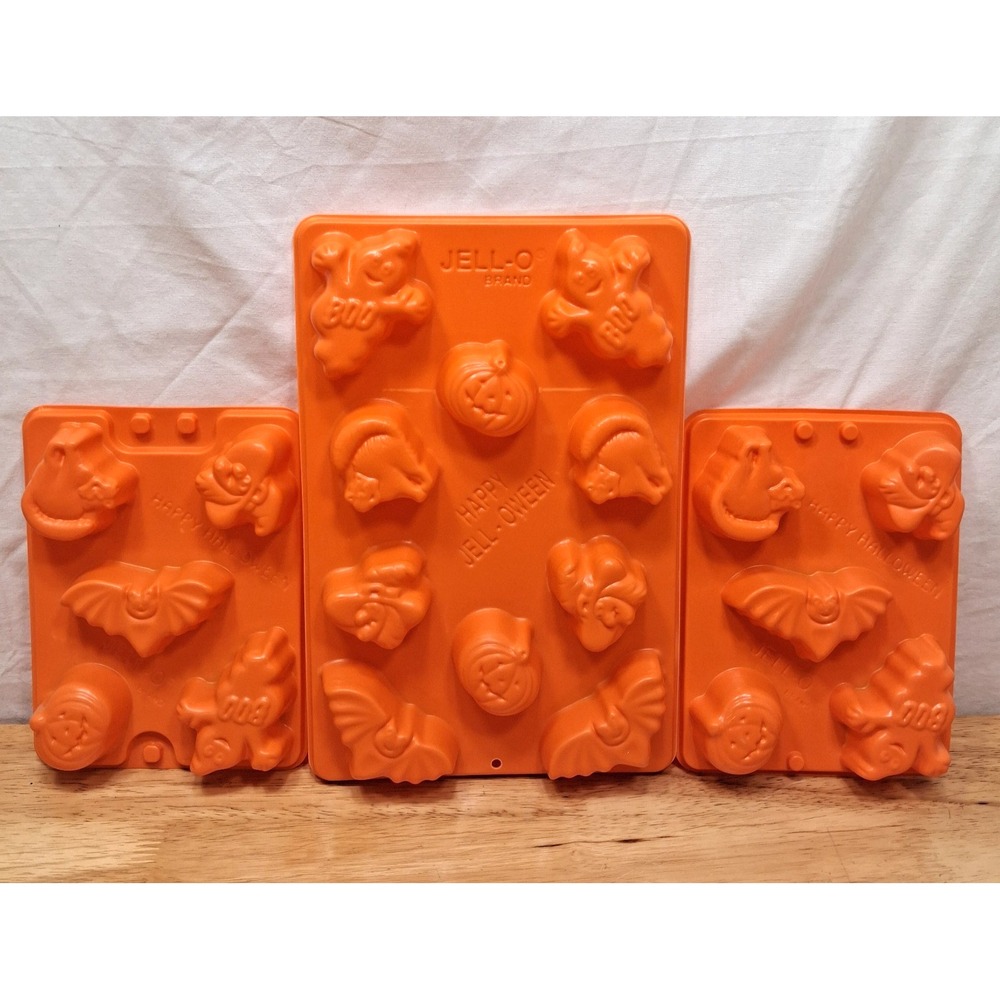 3 Vintage Jello Jigglers Mold Halloween Shapes Jell-o Shots Bats Ghosts Pumpkins
